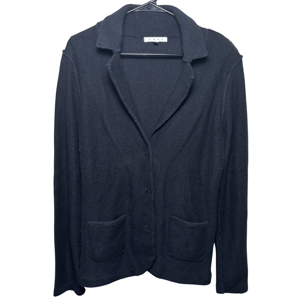 Cabi‎ Black Knitted Pockets Button Front Collared Cardigan Sweater Womens Large